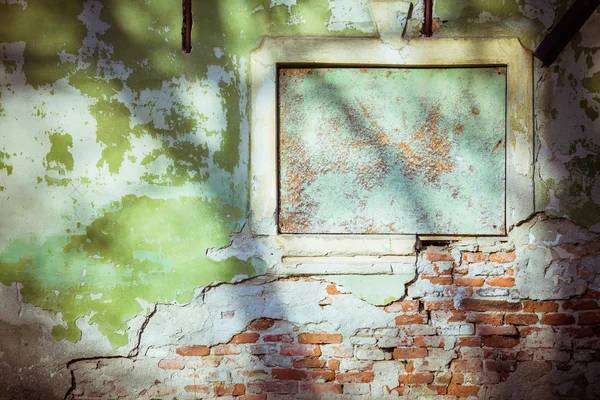 ビンテージ グリーン セメント レンガの壁の背景 — ストック写真