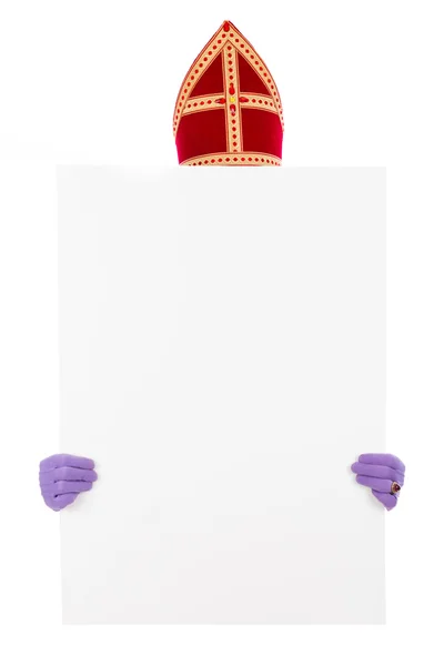 Sinterklaas com placa de cartão — Fotografia de Stock