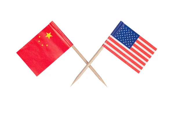 Gekruist mini vlag Usa en China — Stockfoto