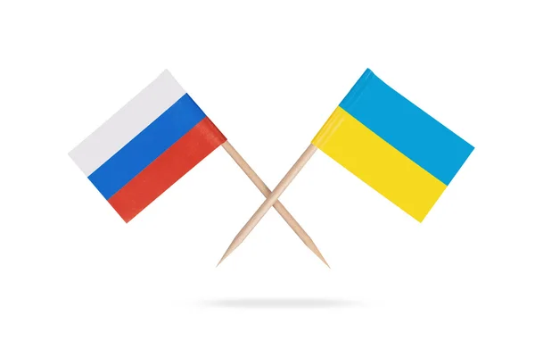 미니 플래그 우크라이나와 러시아를 넘어 — 스톡 사진