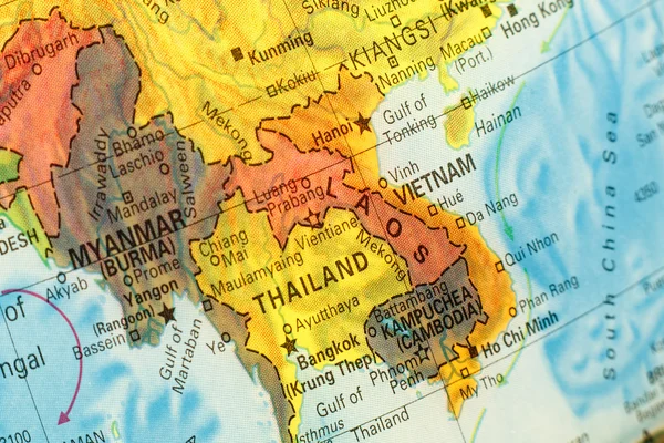Karta över Thailand, Vietnam och Laos. Närbild bild — Stockfoto