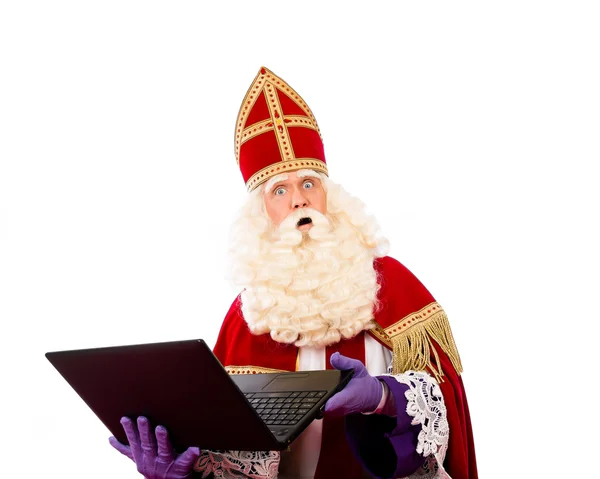 Sinterklaas z laptopa — Zdjęcie stockowe