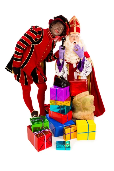 Sinterklaas and zwarte piet with telephone — Stock Photo, Image