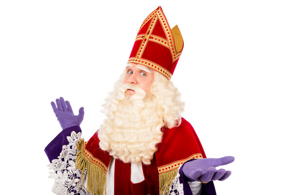 Sinterklaas on white background with arms wide