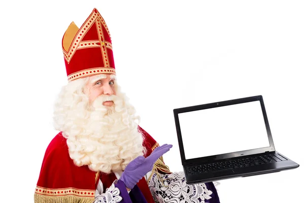 Sinterklaas com laptop — Fotografia de Stock