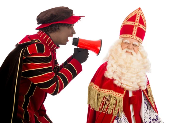 Zwarte piet is shouting to St.Nicholas — Stock Photo, Image