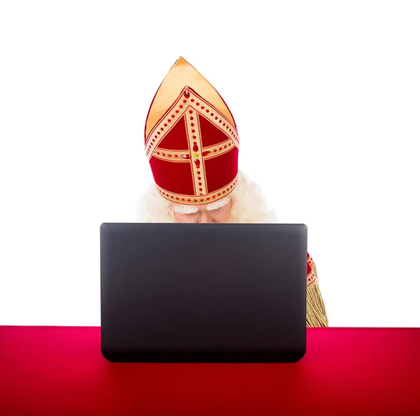 Sinterklaas z laptopa — Zdjęcie stockowe