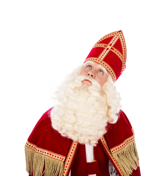 Sinterklaas глядя вверх на белом фоне Лицензионные Стоковые Изображения