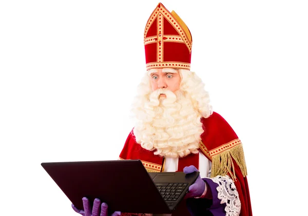 Sinterklaas con computer portatile — Foto Stock