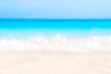 Dominik Cumhuriyeti, Punta Cana 'da mavi gökyüzü ve güzel plaj. Tatil tatili arka plan duvar kağıdı. Tropikal yaz plajı manzarası.