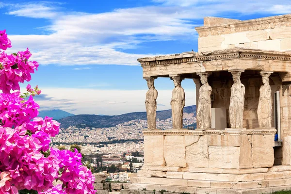 Porche Los Cariátides Templo Erechtheion Acrópolis Atenas Grecia Erechtheion Erechtheum — Foto de Stock