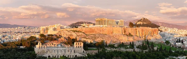 Panorama Atene Con Collina Dell Acropoli Tramonto Drammatico Grecia Acropoli — Foto Stock