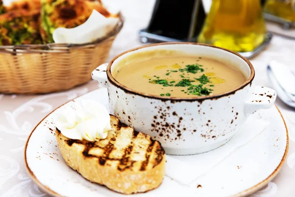 Mushroom Cream Soup Soup Bowl Close Bowl Cream Soup Mushroom — Stock Photo, Image