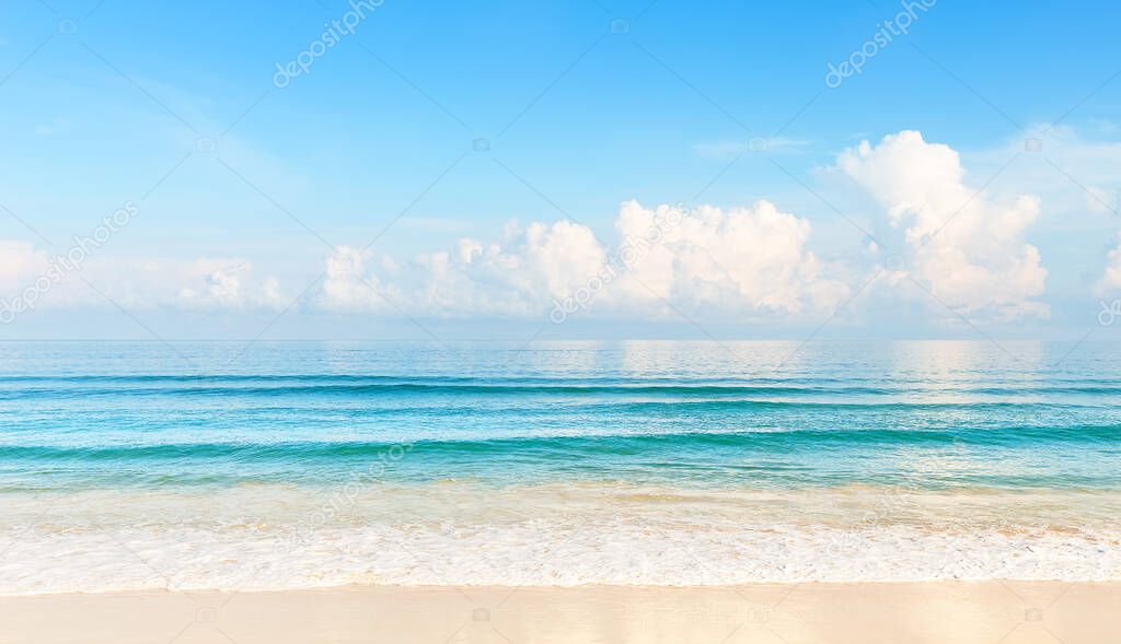 Blue sky and beautiful beach in Punta Cana, Dominican Republic. Vacation holidays background wallpaper. Landscape of tropical summer beach.