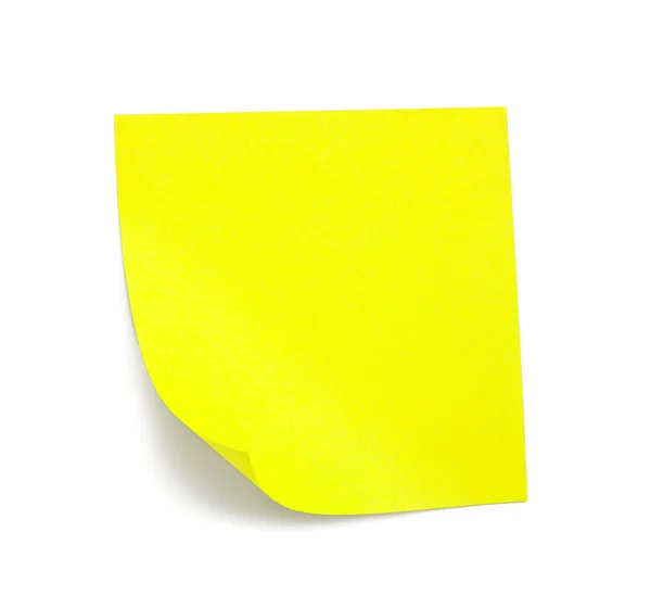 Nota pegajosa amarela com sombra no branco — Fotografia de Stock