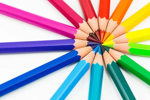 Colorful rainbow background with pencils — Stock Photo, Image