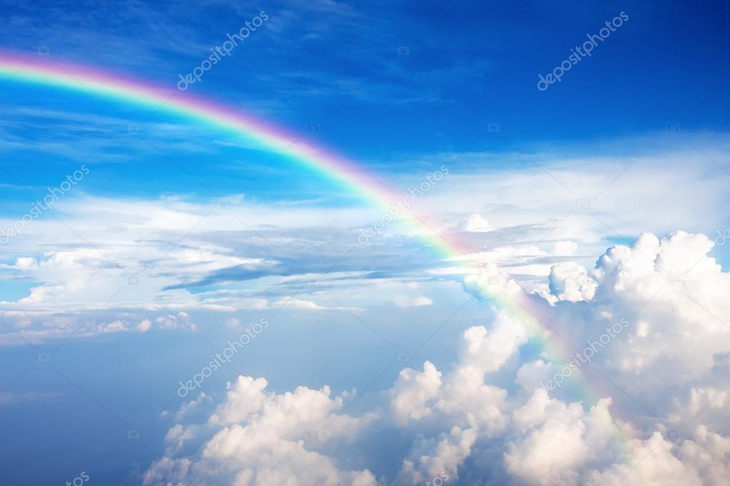 Blue Sky With Clouds And A Rainbow Stock Photo Image By C Preto Perola