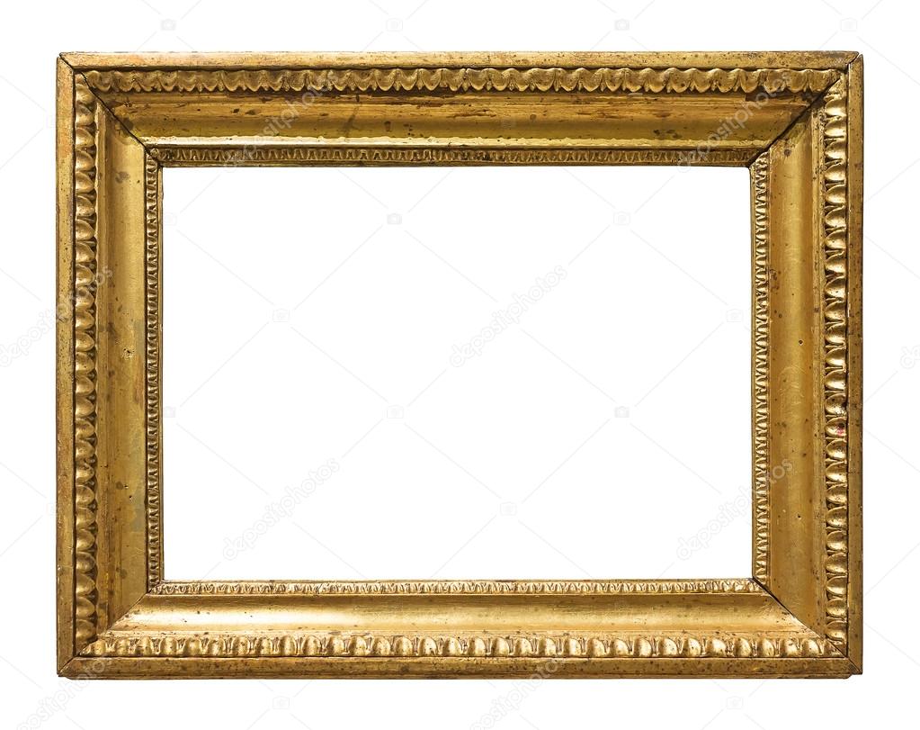 Vintage gold color picture frame isolated on white background