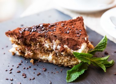 Homemade italian tiramisu cake served on a plate