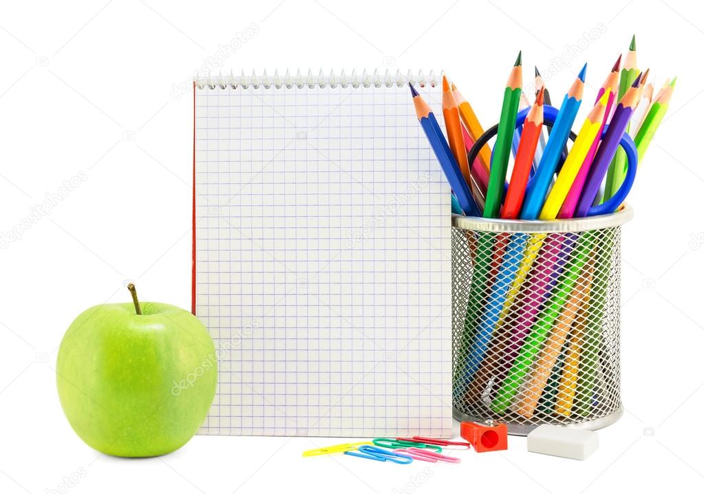 School stationery on a white