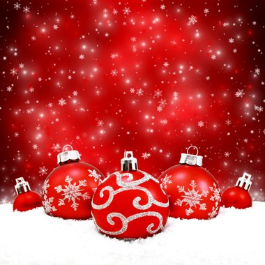 Güzel Noel topları kırmızı zemin üzerine