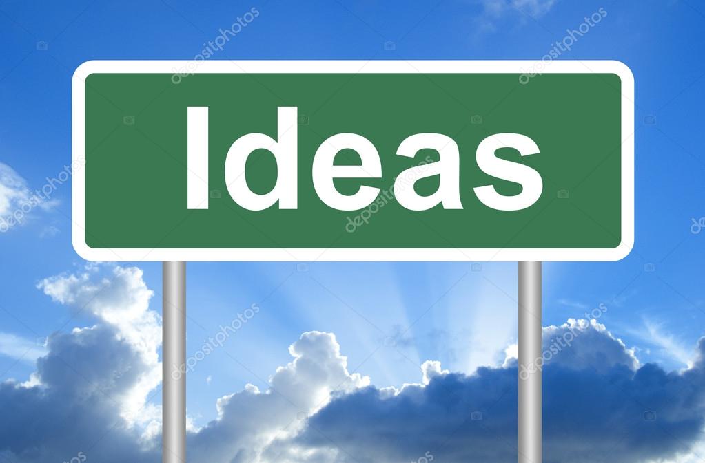 Ideas road sign on blue sky