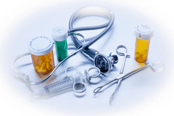 Medizinische Objekte im Gesundheitswesen in blau — Stockfoto