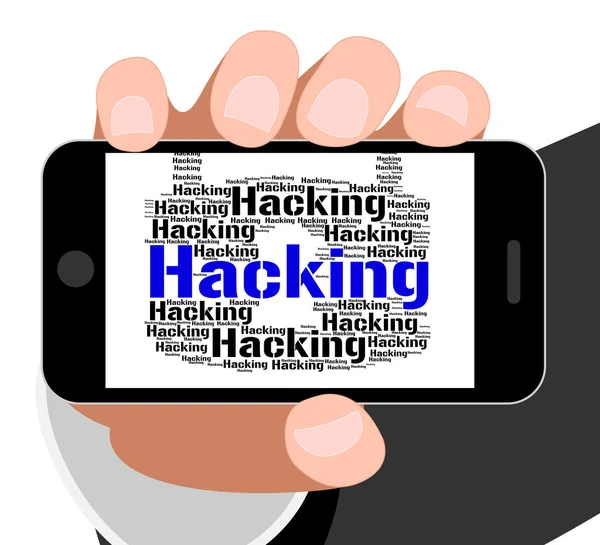 Hacking Lock vertegenwoordigt kwetsbare Wordcloud en spleet — Stockfoto