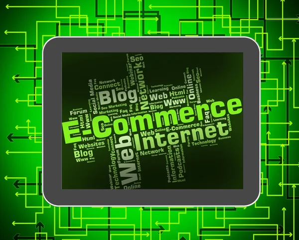 ECommerce szó jelzi, Online üzleti és Biz — Stock Fotó