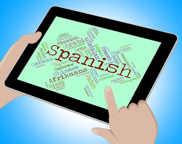 Spanyol nyelv azt mutatja, szókincse nyelvjárás és Wordcloud — Stock Fotó