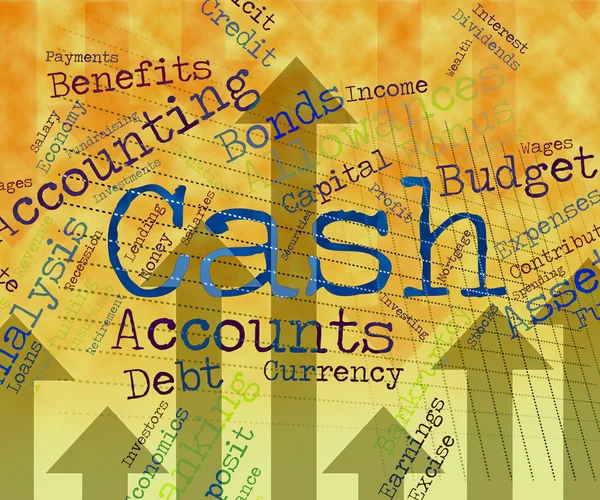 Cash Word Indicates Wealth Text And Finances — Stock Photo, Image