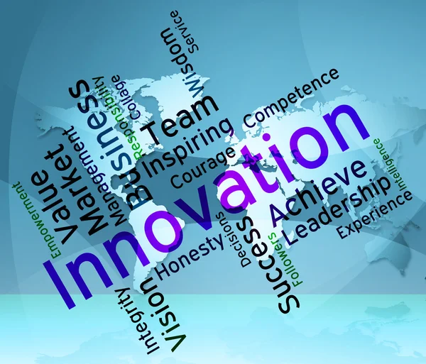 Palavras de Inovação Mostra Conceito Inovador e Texto — Fotografia de Stock