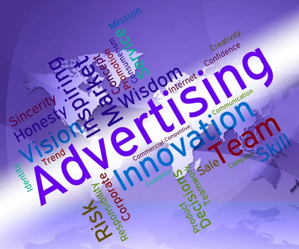 Wordcloud-Werbung bedeutet Förderung von Marketing und Markt — Stockfoto
