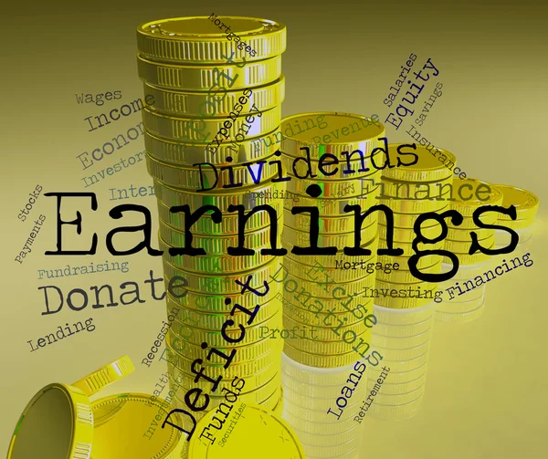 Earnings Word Indicates Dividend Words And Revenue — Stock Photo, Image