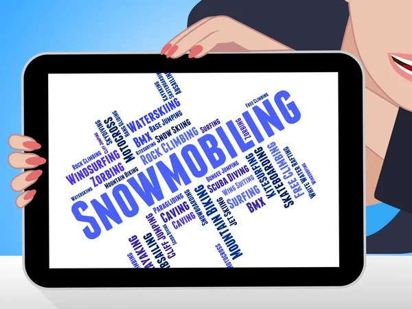 Snowmobiling Palavra mostra esporte de inverno e ao ar livre — Fotografia de Stock
