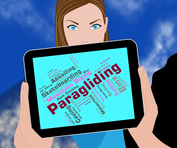 Parapente Palabra muestra planeador de texto y Parashute — Foto de Stock