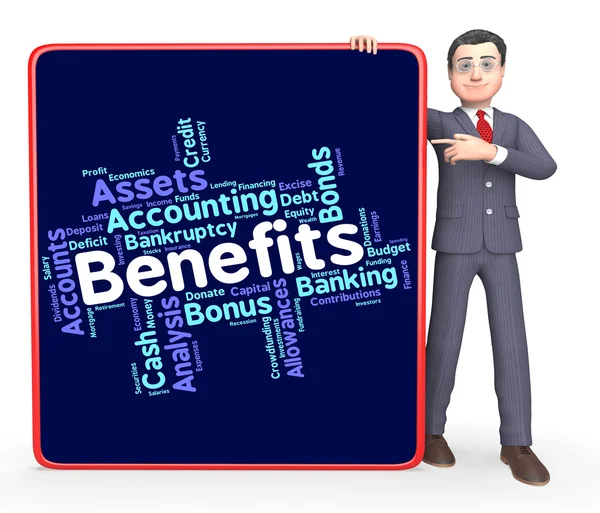 Benefits Word Shows Pay Text And Perk — Stock Photo, Image