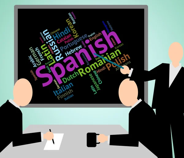 İspanyolca Dil kelime çevirmen ve Wordcloud gösterir — Stok fotoğraf