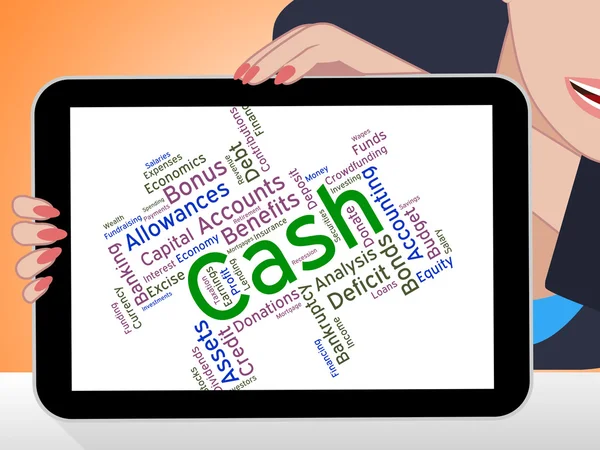 Cash woord geeft aan rijke inkomsten en besparingen — Stockfoto