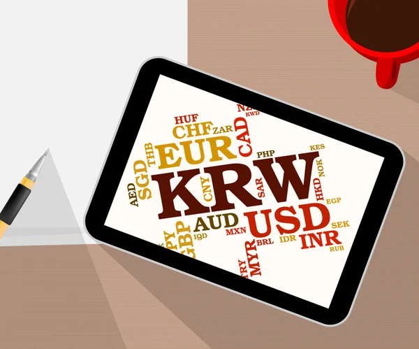 Krw 货币表示韩元和钞票 — 图库照片