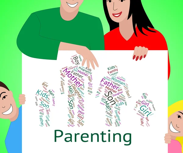 为人父母的词表明母亲和婴儿和儿童 — 图库照片