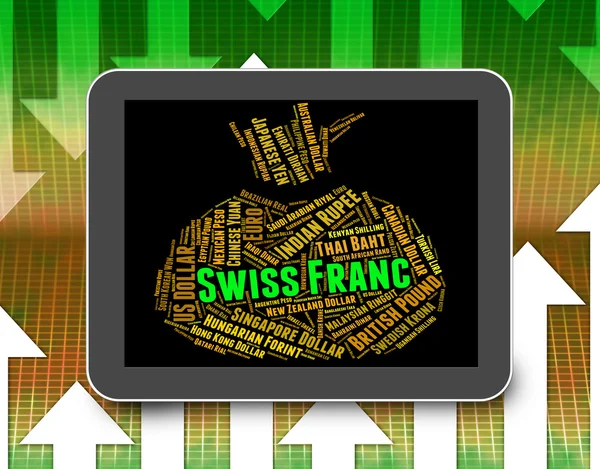 Swiss Franc Means Worldwide Trading And Coinage — Stock Photo, Image