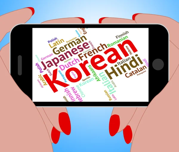 Idioma coreano representa traductor de texto y palabras —  Fotos de Stock