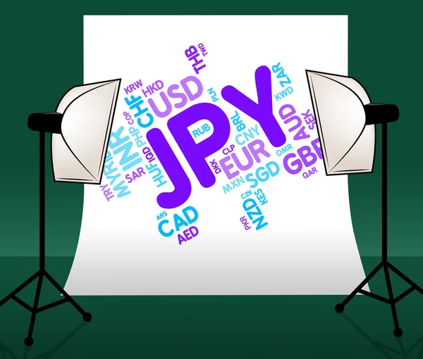 Jpy Monedas muestra Yen japonés y Broker —  Fotos de Stock