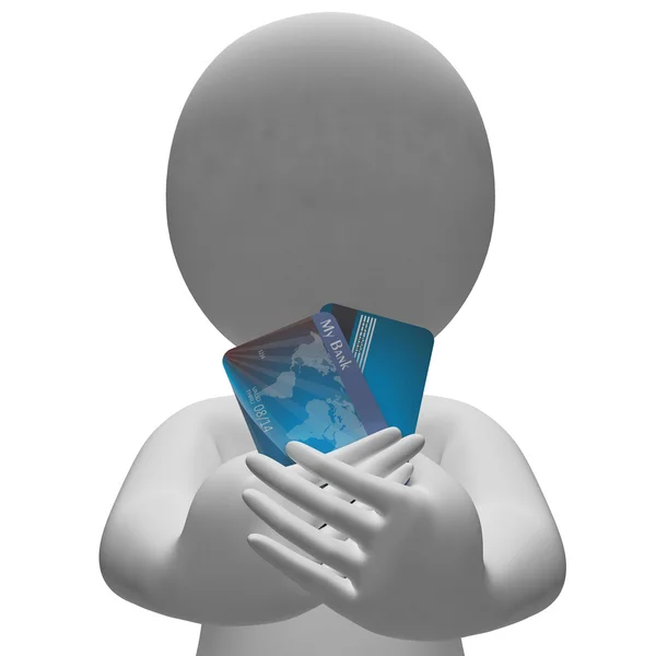 Debitcard ziet u creditcards en Bank 3d Rendering — Stockfoto