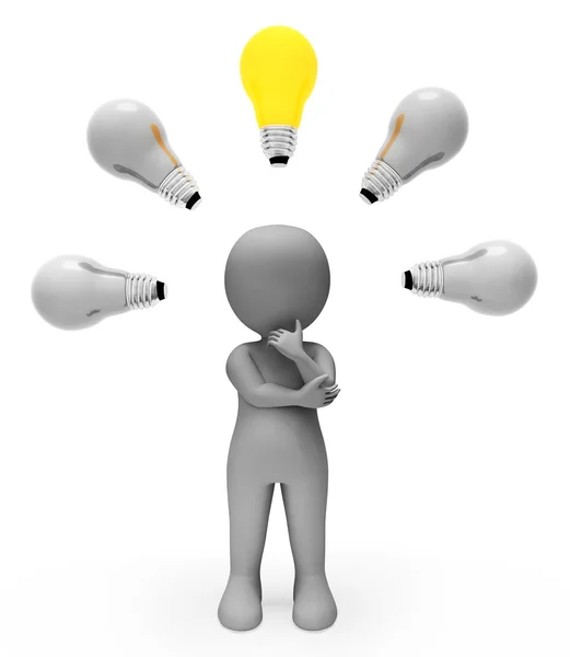 Idea Lightbulb Shows Power Sources And Character 3d Rendering — Stock Photo, Image