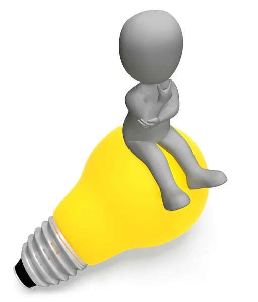Pensamento da lâmpada indica fonte de energia e personagem 3d Rende — Fotografia de Stock