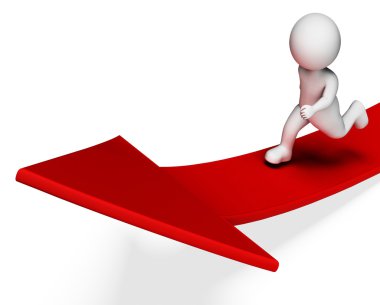 Karakter amaçları gösterir ok işaret ve 3d render ilerlemek