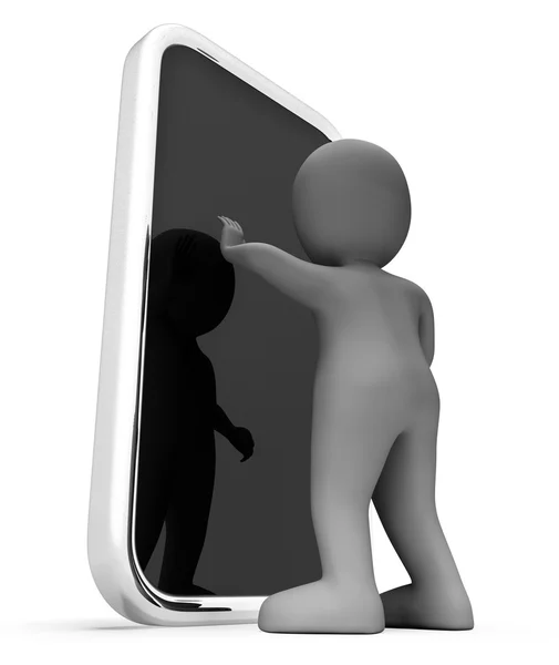 Smartphone personaggio rappresenta World Wide Web e Net 3d Render — Foto Stock