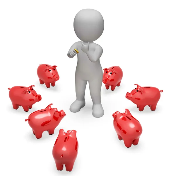 Piggybank besparingar representerar finansierar rikedom och pengar 3d Render — Stockfoto